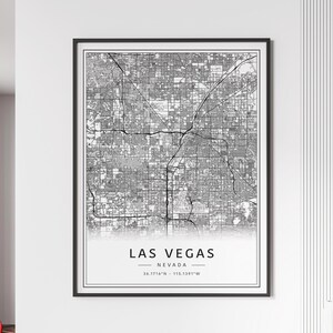 Impression de carte des rues de Las Vegas Nevada | Impression de carte de Las Vegas en verre acrylique | Impression de carte routière de Las Vegas sur toile | Poster Impression carte de Las Vegas