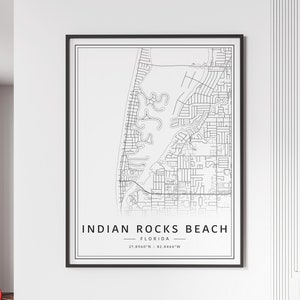 Carte des rues d'Indian Rocks Beach FL | Carte de la plage d'Indian Rocks en verre acrylique | Carte routière en toile d'Indian Rocks | Poster Indian Rocks Map Print