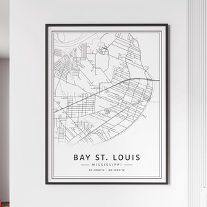 Bay St Louis MS Street Map Impression | Impression de carte de ville de St Louis Bay en verre acrylique | de carte routière de St Louis de Canvas Bay | Poster Carte de la baie de Saint-Louis