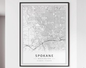 Spokane WA Street Map Print | Acrylic Glass Spokane City Map Print | Canvas Spokane Road Map Print | Poster Spokane Map Print