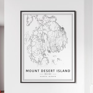Plan des rues de Mount Desert Island | Verre acrylique, carte de l'île déserte | Canvas Mount Desert Island, carte routière | Poster Mount Desert Island