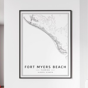Carte des rues de Fort Myers Beach FL Impression | Verre acrylique Plan de la ville de Fort Myers Beach | Carte routière en toile de Fort Myers Beach | Impression de carte d'affiche
