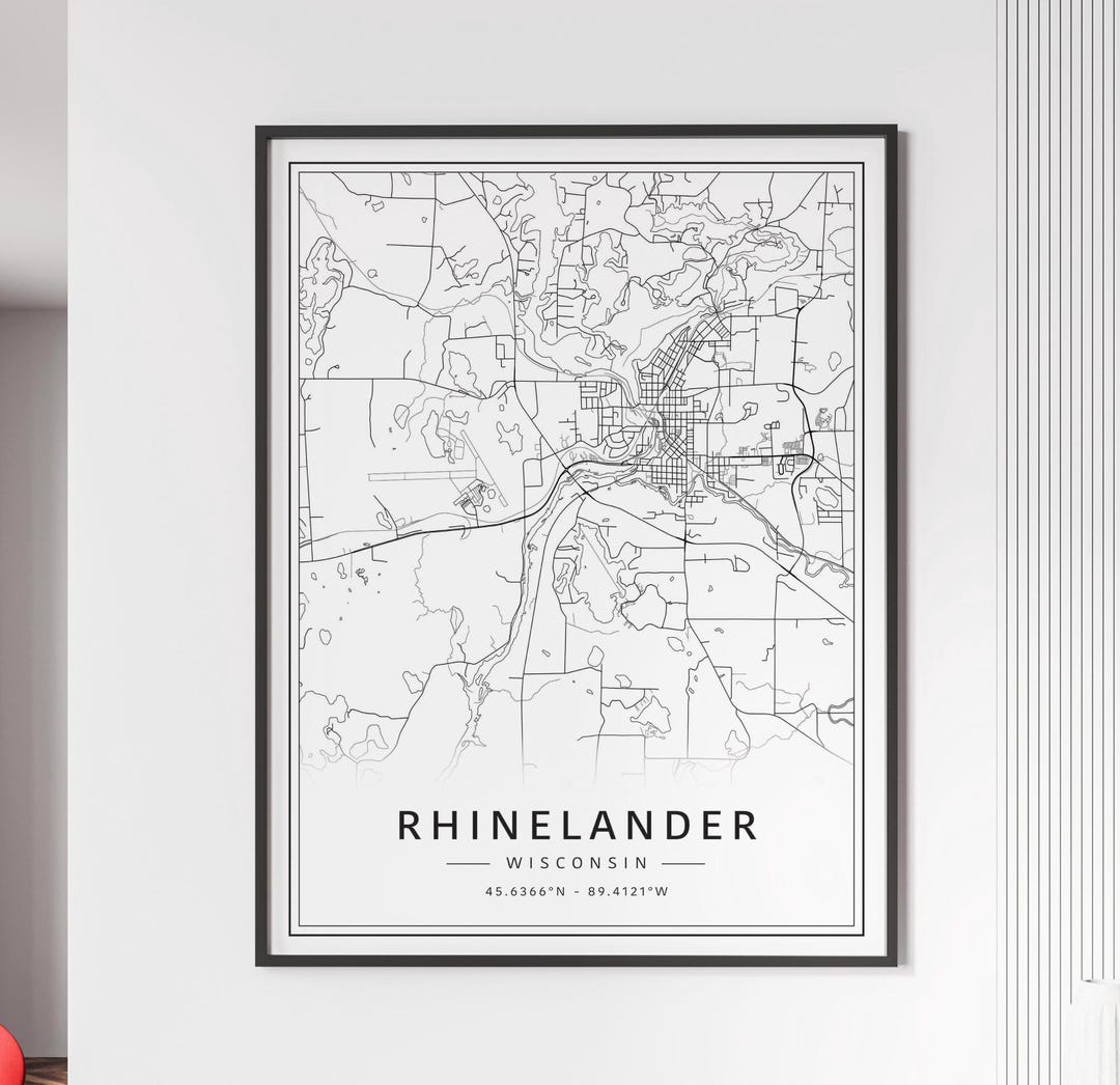 Rhinelander WI Street Map Print | Acrylic Glass Rhinelander City Map Print | Canvas Rhinelander ...