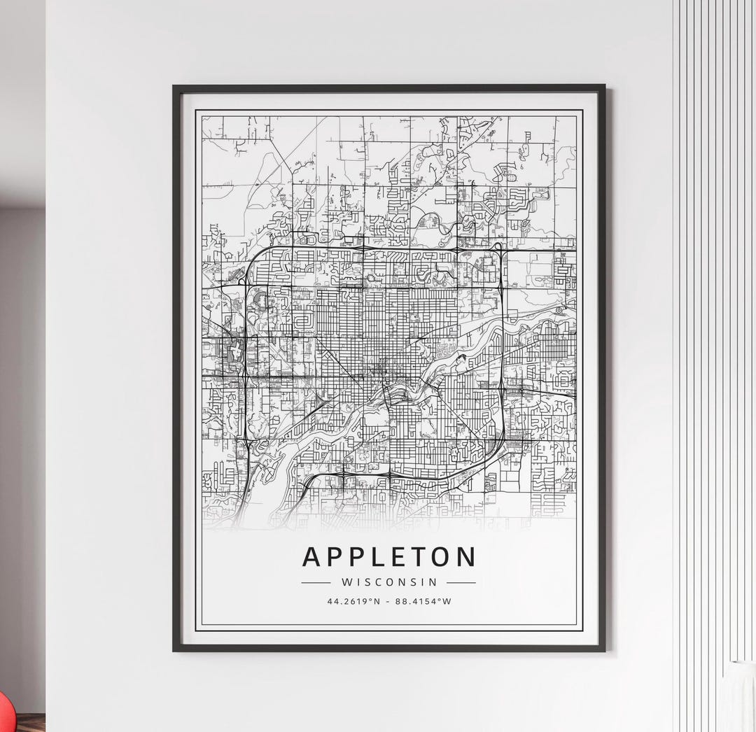 Appleton WI Street Map Print | Acrylic Glass Appleton City Map Print ...