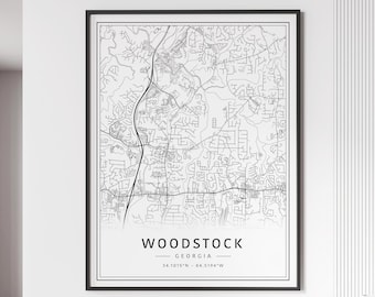 Woodstock GA Street Map Print | Acrylic Woodstock City Map Print | Canvas Woodstock Road Map Print | Poster Woodstock Map Print