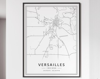 Versailles IN Street Map Print | Acrylic Versailles Map Print | Canvas Versailles Road Map Print | Poster Versailles Map Print