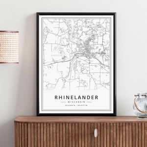 Rhinelander WI Street Map Print | Acrylic Glass Rhinelander City Map Print | Canvas Rhinelander ...
