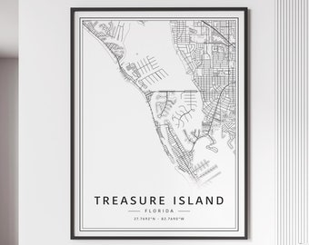 Treasure Island FL Street Map Print | Acrylic Glass Treasure Island Map | Canvas Treasure Island Road Map Print | Poster Treasure Island Map