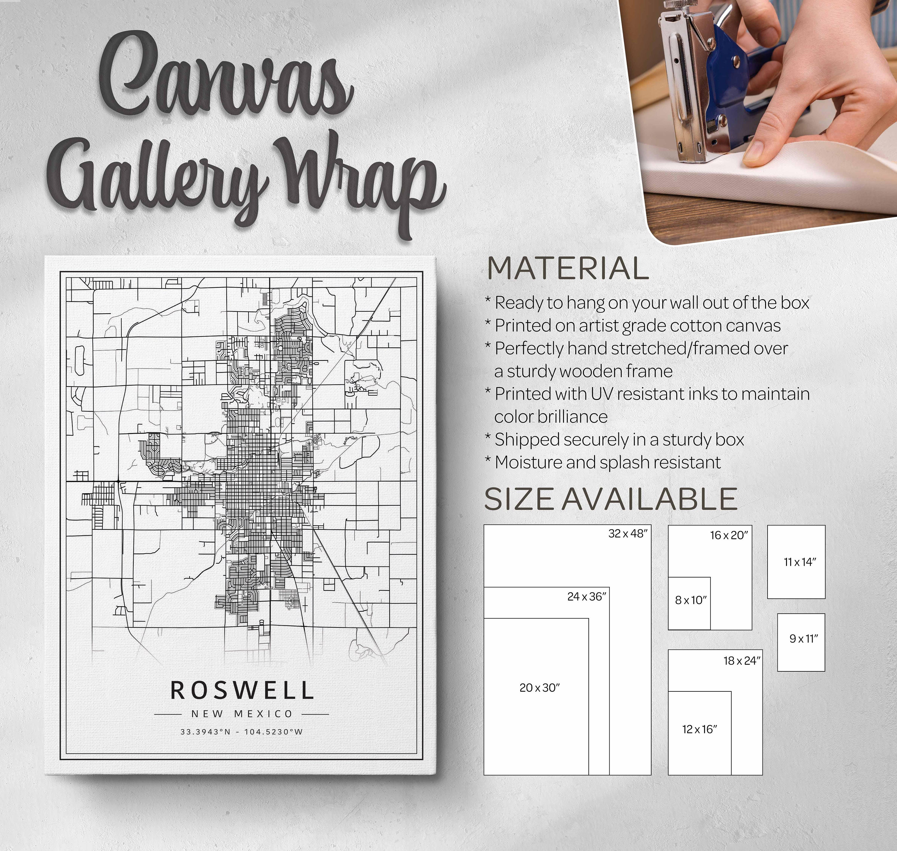 Rodwell Map Roswell NM Street Map Print | Acrylic Glass Roswell City Map Print ...