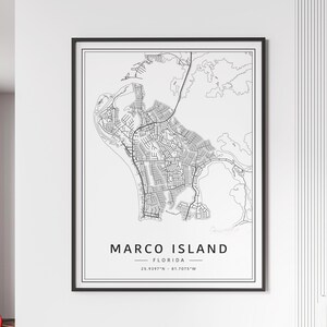 Impression de carte des rues de Marco Island en Floride | Impression de carte de l'île de Marco sur verre acrylique | Carte routière de l'île de Marco sur toile | Poster Impression de la carte de l'île de Marco