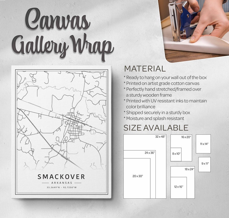 Smackover Arkansas Street Map Print Acrylic Smackover Map Print Canvas