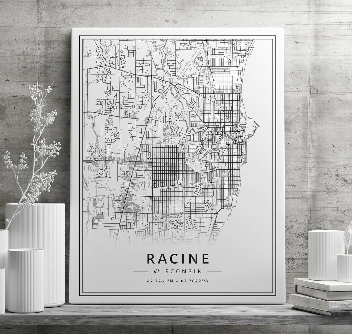 Racine WI Street Map Print | Acrylic Glass Racine City Map Print ...