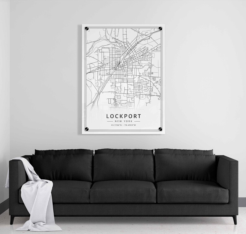 Lockport NY Street Map Print Acrylic Glass Lockport Map Print Canvas