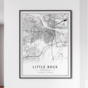 Impression de plan des rues de Little Rock | Impression acrylique de carte de ville de Little Rock | Impression de carte routière de Little Rock | Poster imprimé carte de Little Rock