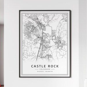 Impression de carte des rues du Colorado de Castle Rock | Impression de carte de ville de Castle Rock en verre acrylique | Carte routière en toile de Castle Rock | Poster Carte Castle Rock