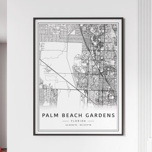 Impression de plan des rues de Palm Beach Gardens FL | Plan de la ville de Palm Beach Gardens en verre acrylique | Carte routière en toile de Palm Beach | Poster Carte de Palm Beach