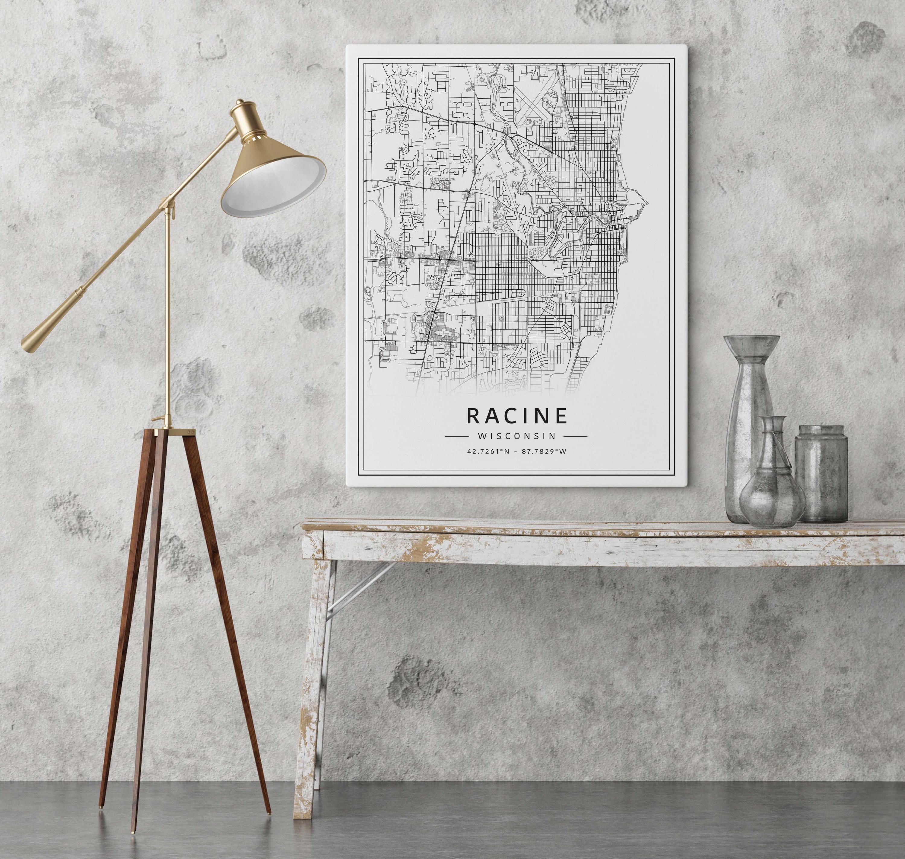 Racine WI Street Map Print | Acrylic Glass Racine City Map Print ...