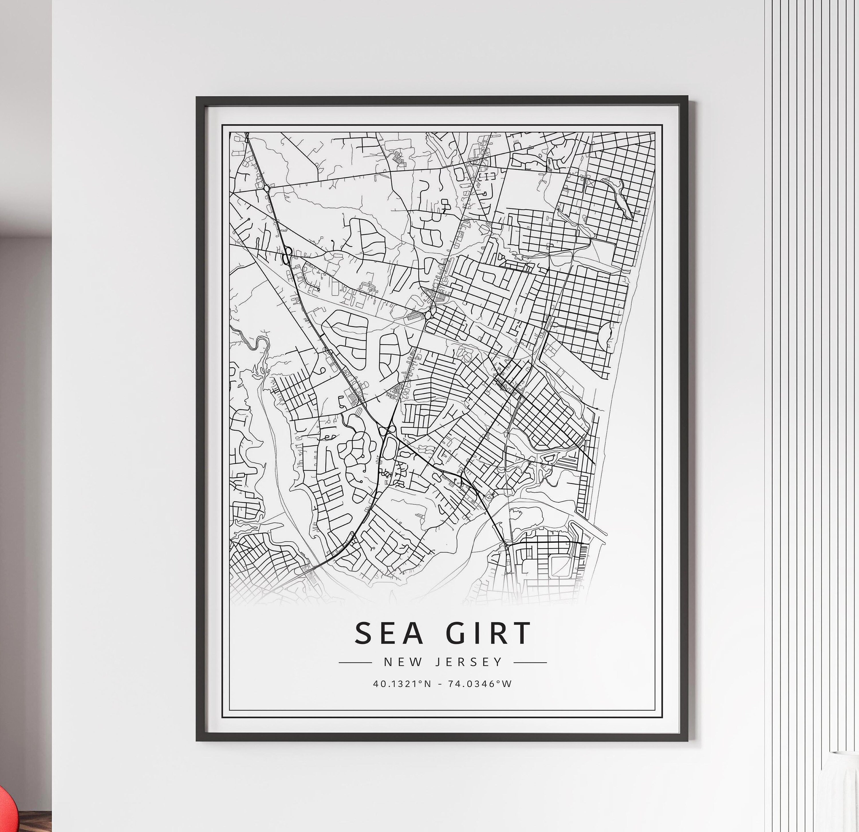 Sea Girt NJ Street Map Print | Acrylic Glass Sea Girt City Map Print | Canvas Sea Girt Road Map Print | Poster Sea Girt Map Print