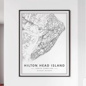 Impression du plan des rues de Hilton Head Island, Caroline du Sud | Impression de carte de l'île de Hilton Head sur verre acrylique | Carte routière de l'île de Hilton Head en toile | Impression de carte d'affiche