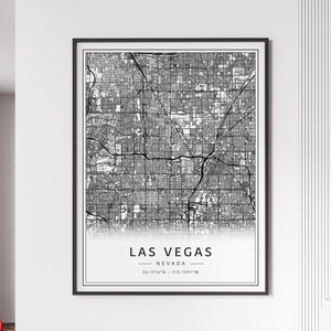 Impression de carte des rues de Las Vegas NV | Impression de carte de la ville de Las Vegas sur verre acrylique | Impression de carte routière de Las Vegas sur toile | Poster Impression carte de Las Vegas
