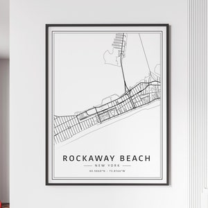Impression de plan des rues de Rockaway Beach NY | Impression de carte de plage de Rockaway en verre acrylique | Carte routière en toile de Rockaway Beach | Poster Carte de la plage de Rockaway