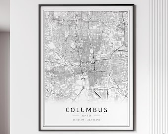 Columbus Ohio Street Map Print | Acrylic Glass Columbus City Map Print | Canvas Columbus Road Map Print | Poster Columbus Map Print