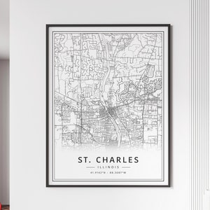 Impression du plan des rues de St. Charles Illinois | Impression acrylique de carte de ville de St Charles | Impression de carte routière de St Charles sur toile | Poster impression carte Saint-Charles