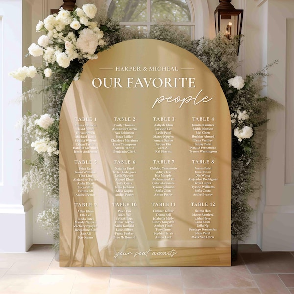Gold Acrylic Wedding Sign | Gold Table Seating Chart | Gold Custom Wedding Seating Chart | Table Seating Chart Sign | Our Favorite People