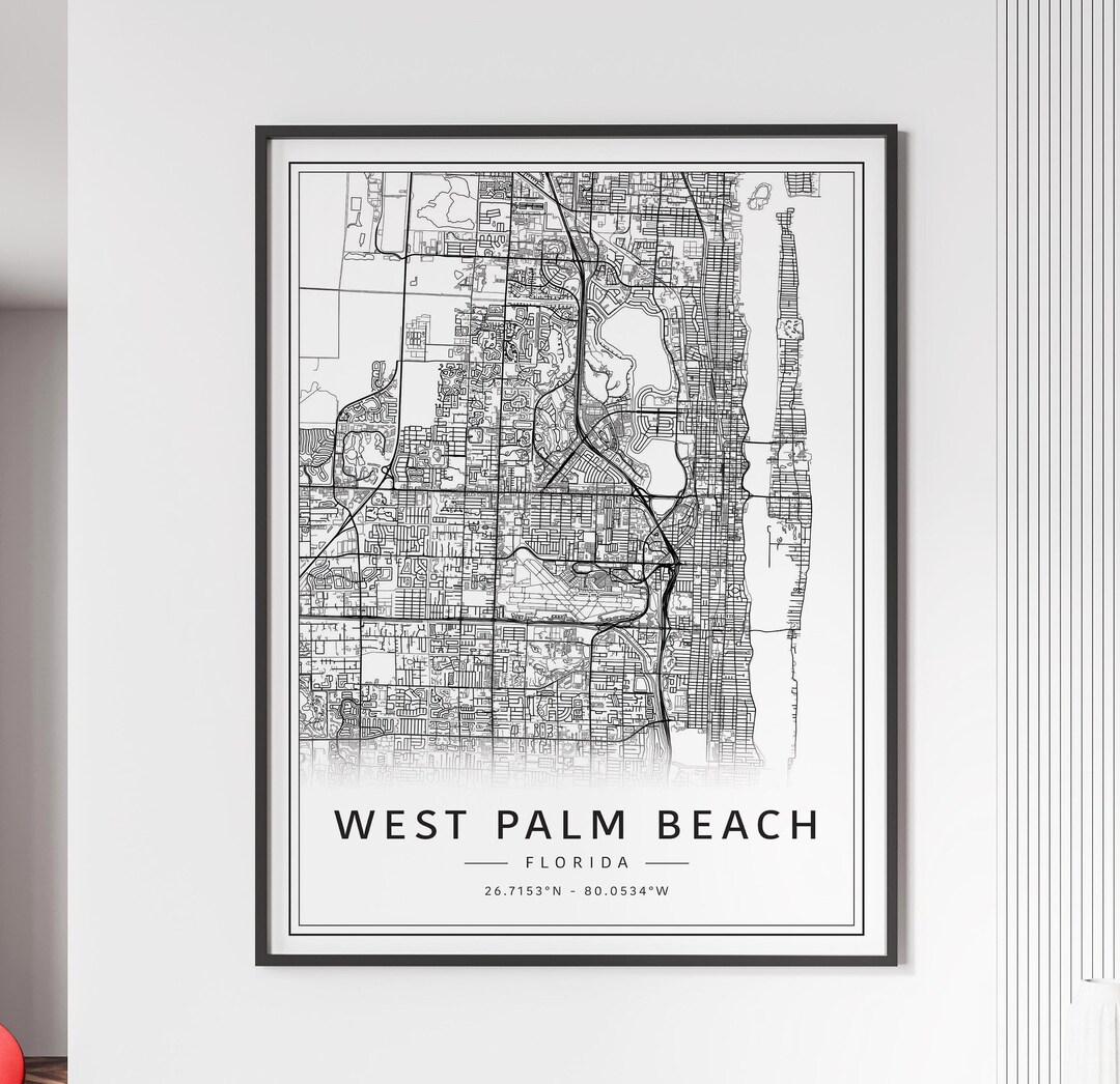 West Palm Beach FL Street Map Print | Acrylic Glass West Palm Beach Map ...