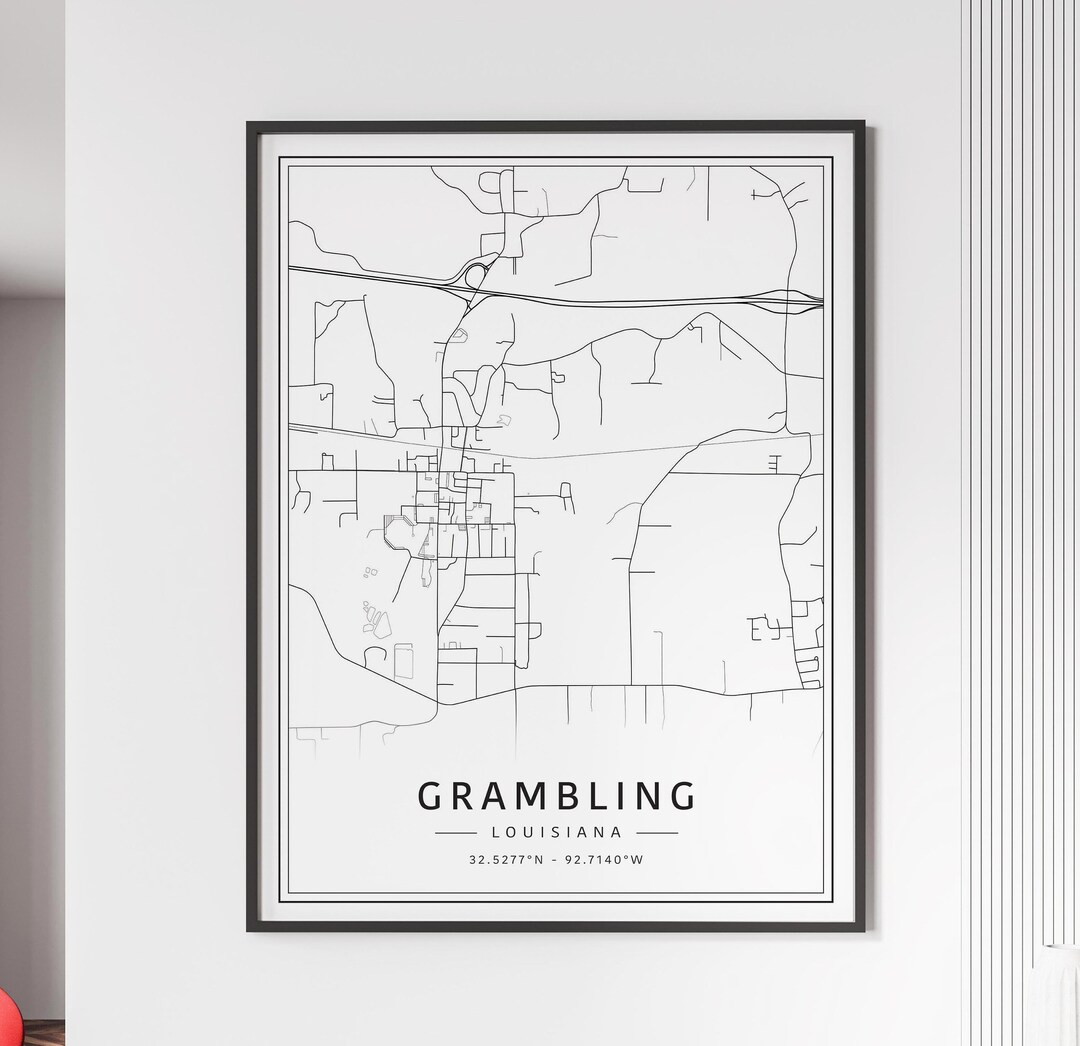 Grambling LA Street Map Print Acrylic Grambling City Map Print Canvas