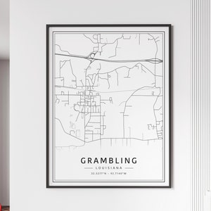 Impression de plan des rues de Grambling LA | Impression de carte de ville en acrylique Grambling | Impression de carte routière Grambling sur toile | Poster Impression de carte de Grambling
