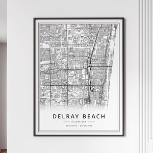 Impression de carte des rues de Delray Beach FL | Impression de carte de ville de Delray Beach en verre acrylique | Impression de carte routière Delray Beach sur toile | Poster Carte de la plage de Delray