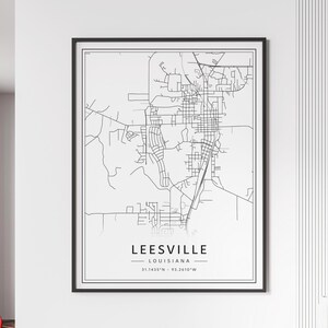 Impression de plan des rues de Leesville LA | Impression acrylique de carte de la ville de Leesville | Impression de carte routière de Leesville sur toile | Poster Impression de la carte de Leesville