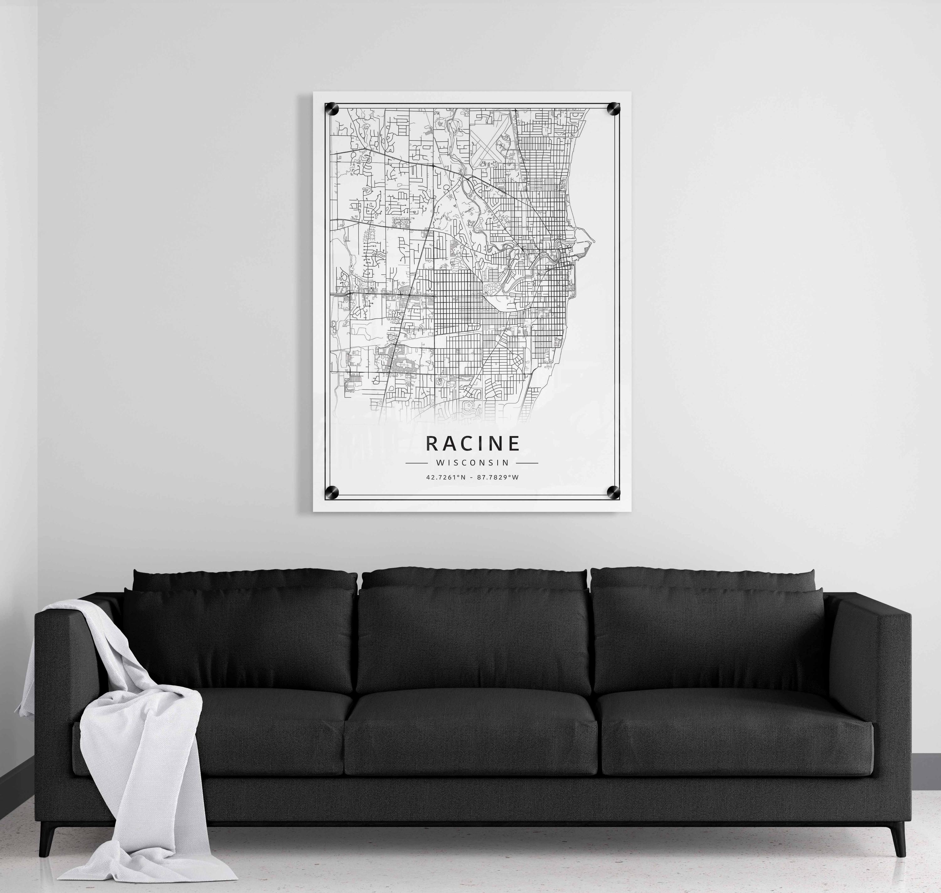 Racine WI Street Map Print | Acrylic Glass Racine City Map Print ...
