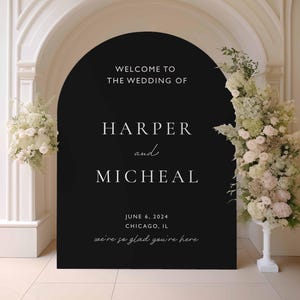 Panneau de bienvenue pour mariage en acrylique | Plaque de mariage d'entrée | Plaque de mariage personnalisée | Plaque de mariage en arc | Bienvenue dans notre plaque de mariage Black Arch