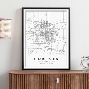 Charleston Illinois Street Map Print | Acrylic Glass Charleston City ...