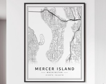 Mercer Island WA Street Map Print | Acrylic Glass Mercer Island City Map Print | Canvas Mercer Island Road Map Print | Poster Map Print