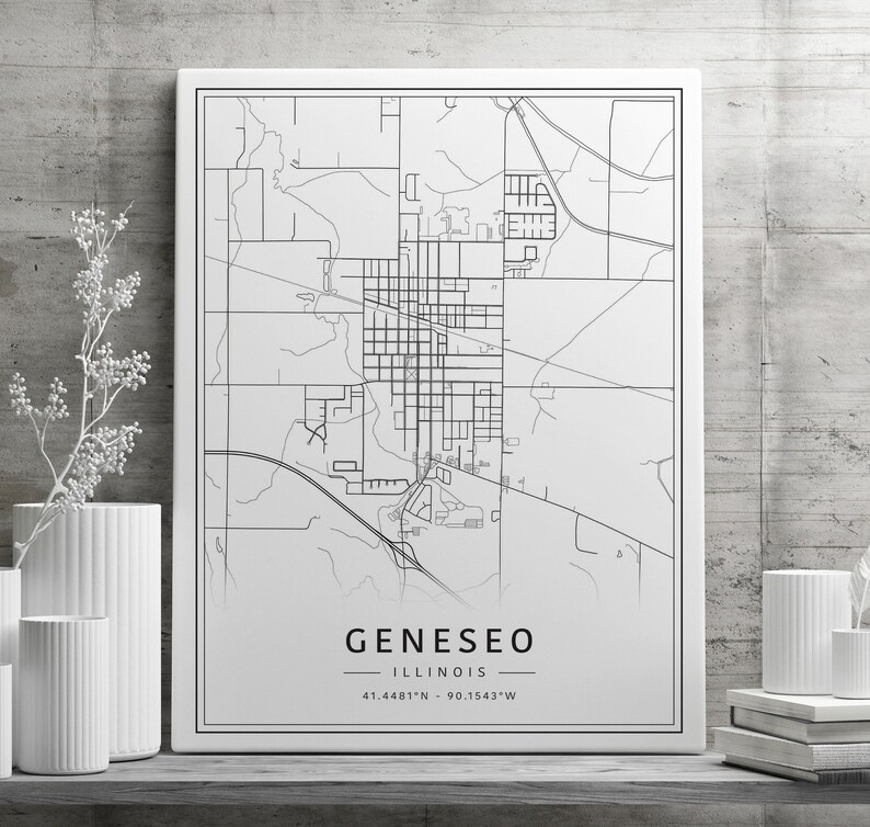 Geneseo IL Street Map Print Acrylic Geneseo City Map Print Canvas