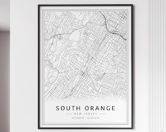 South Orange NJ Street Map Print | Acrylic Glass South Orange City Map Print | Canvas South Orange City Road Map | Poster South Orange City
