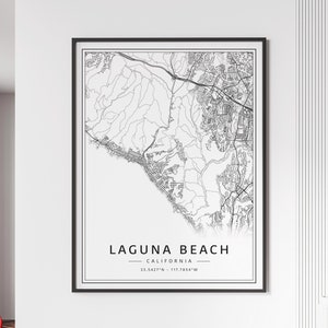 Impression de carte des rues de Laguna Beach en Californie | Impression de carte de Laguna Beach en verre acrylique | Impression de carte routière de Laguna Beach | Poster Carte de Laguna Beach