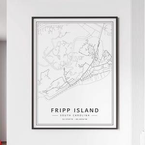 Carte des rues de Fripp Island SC | Impression de carte de l'île Fripp sur verre acrylique | Impression de carte routière de l'île Fripp | Poster Carte de l'île de Fripp, impression