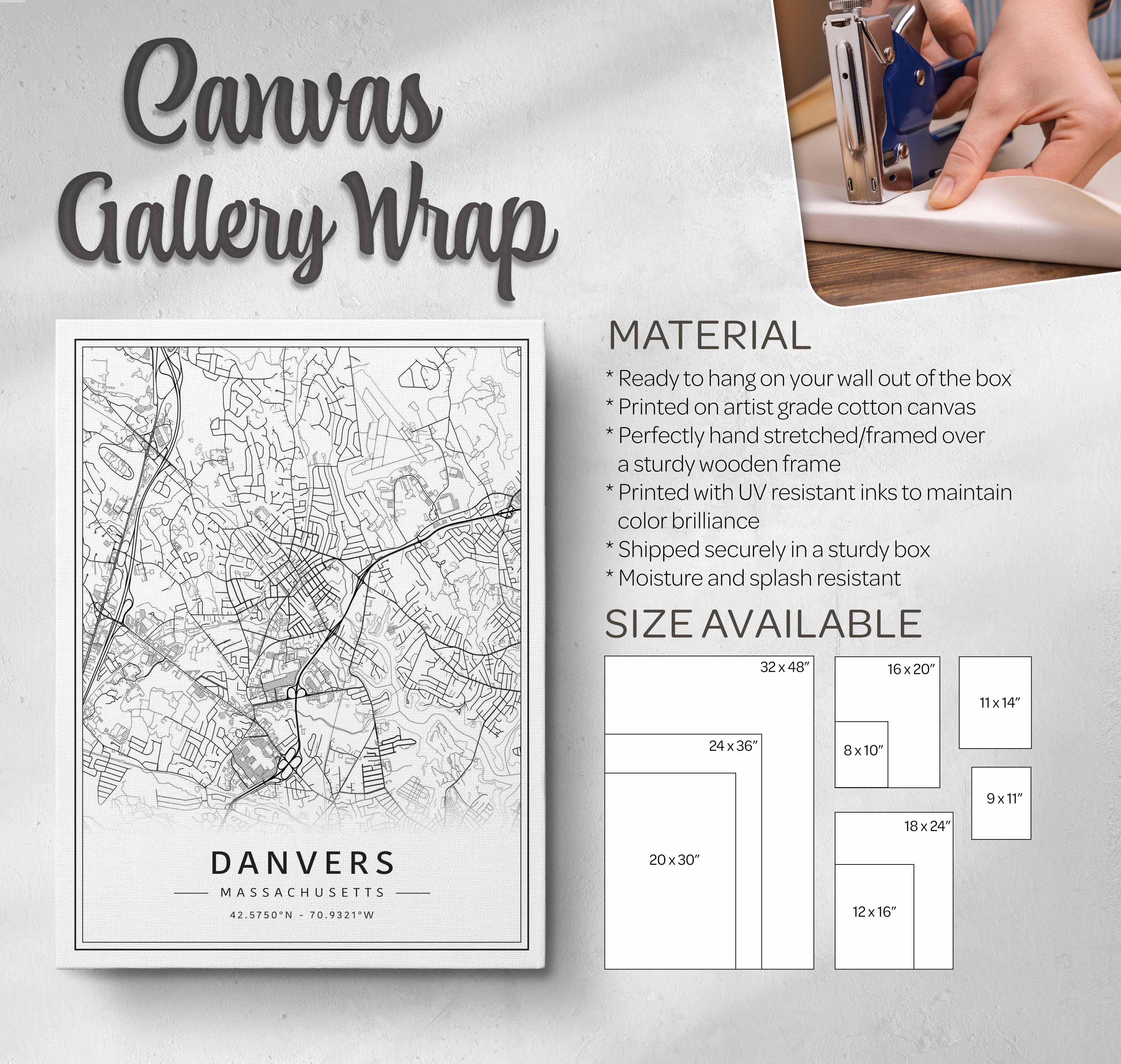 Danvers MA Street Map Print | Acrylic Glass Danvers Map Print | Canvas ...