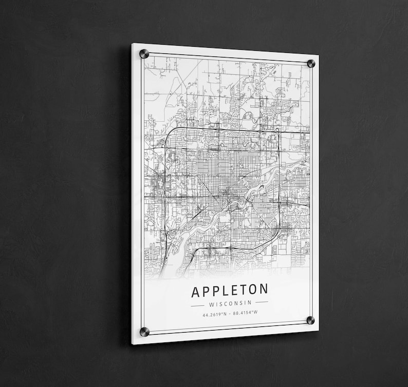 Appleton WI Street Map Print | Acrylic Glass Appleton City Map Print ...