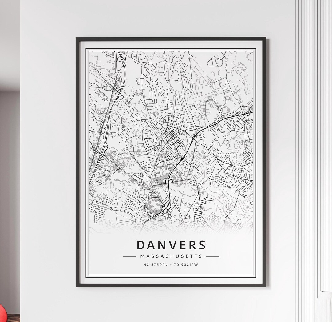 Danvers MA Street Map Print | Acrylic Glass Danvers Map Print | Canvas ...