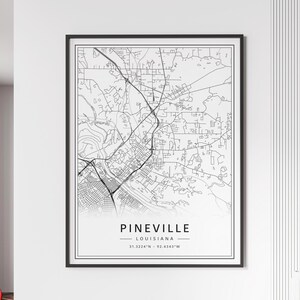Impression de carte des rues de Pineville LA | Impression acrylique de carte de ville de Pineville | Impression de carte routière de Pineville sur toile | Poster Pineville Map Print
