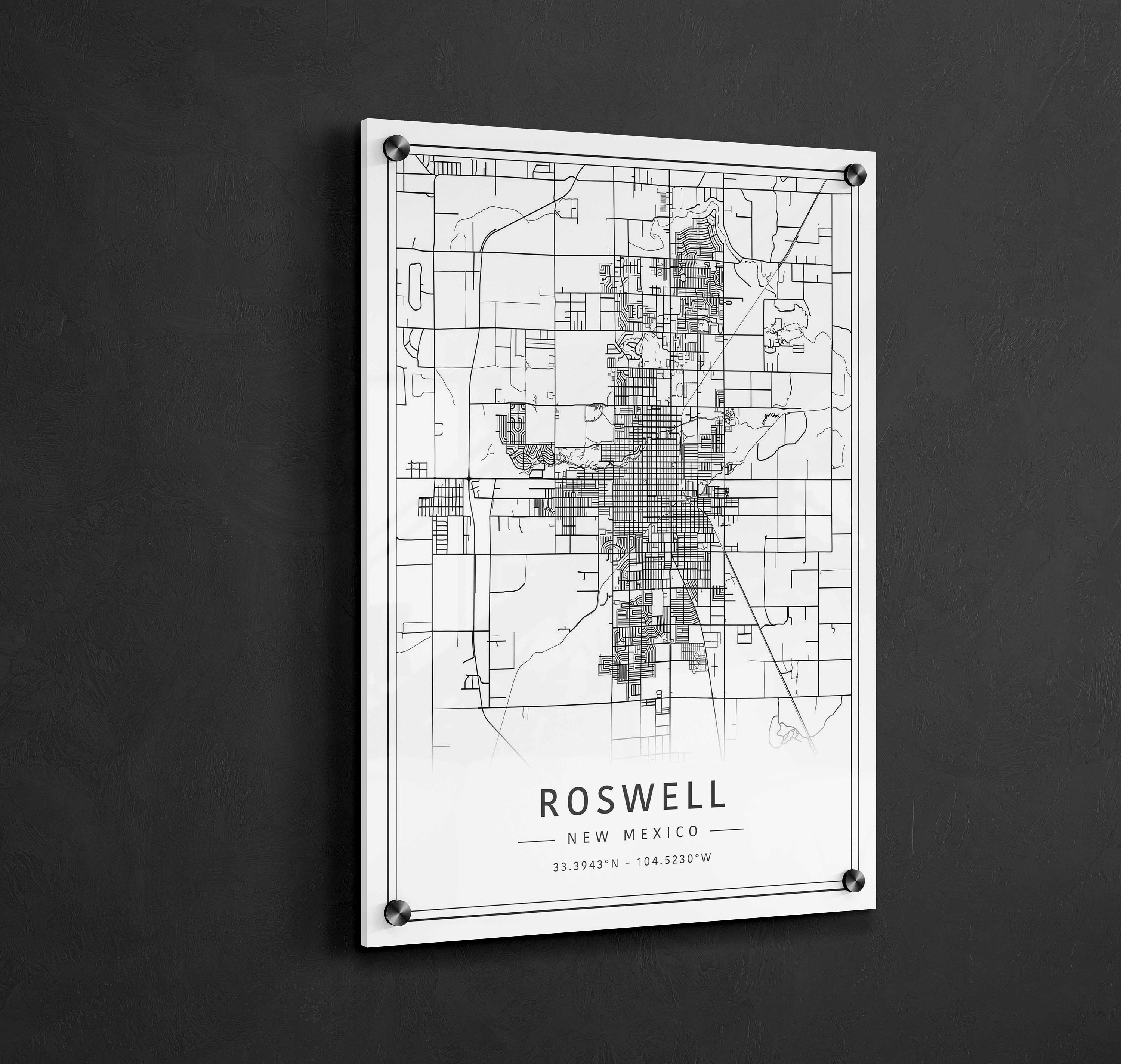 Rodwell Map Roswell NM Street Map Print | Acrylic Glass Roswell City Map Print ...