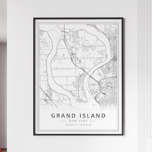 Impression de plan des rues de Grand Island NY | Impression de carte de Grand Island sur verre acrylique | Impression de carte routière de Grand Island sur toile | Poster Impression de la carte de Grand Island