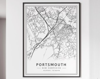 Portsmouth NH Street Map Print | Acrylic Glass Portsmouth City Map Print | Canvas Portsmouth Road Map Print | Poster Portsmouth Map Print
