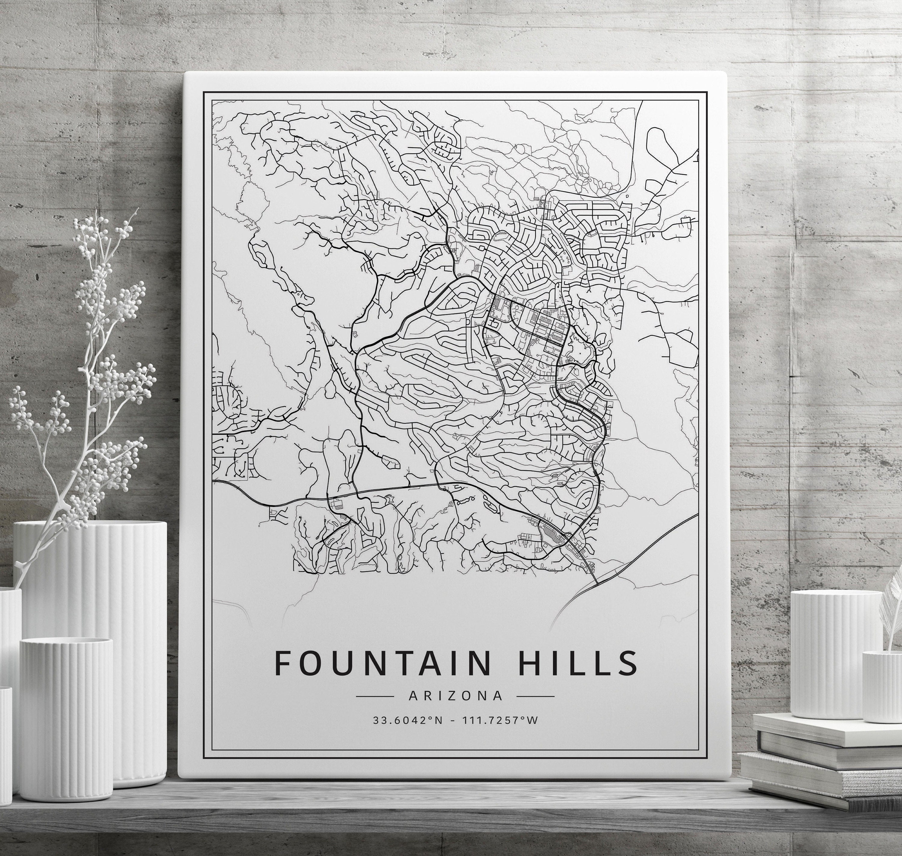 Fountain Hills AZ Street Map Print | Acrylic Fountain Hills Map Print |  Canvas Fountain Hills Road Map Print | Poster Fountain Hills Map - Etsy, image size:3000x2847