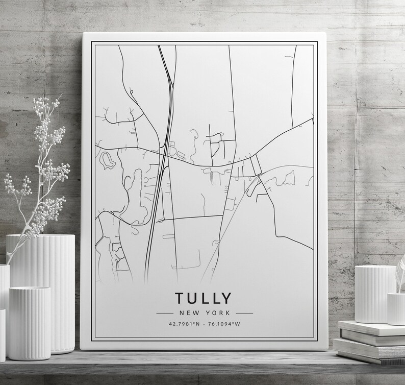 Tully NY Street Map Print | Acrylic Glass Tully City Map Print | Canvas ...